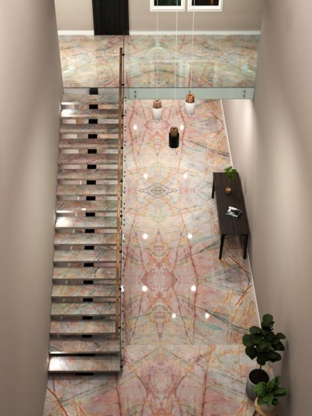 Rendering of Aurora Borealis Installed on Residential Stairs and Floor