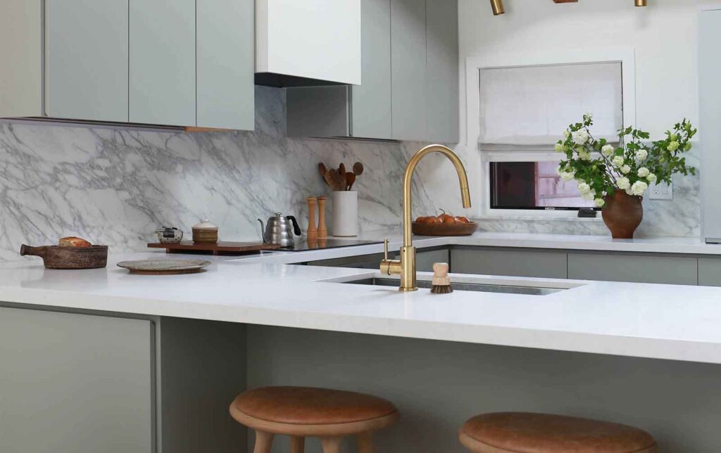 Calcutta Vagli Marble makes an elegant statement as a kitchen backsplash