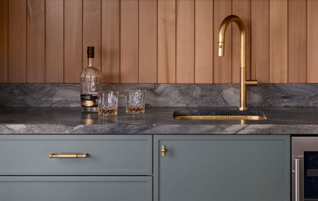 IRG's Fusion Quartzite was chosen for this cocktail bar by San Francisco interior designer Katie Monkhouse Interior Design not only for its beauty but for its durability. © Stephanie Russo Photography
