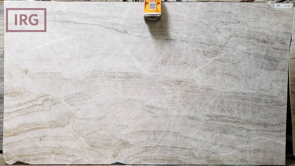 Taj Mahal quartzite countertop from IRG, available in the Bay Area and Sacramento, showcasing creamy white with subtle golden veining, ideal for elegant kitchen designs